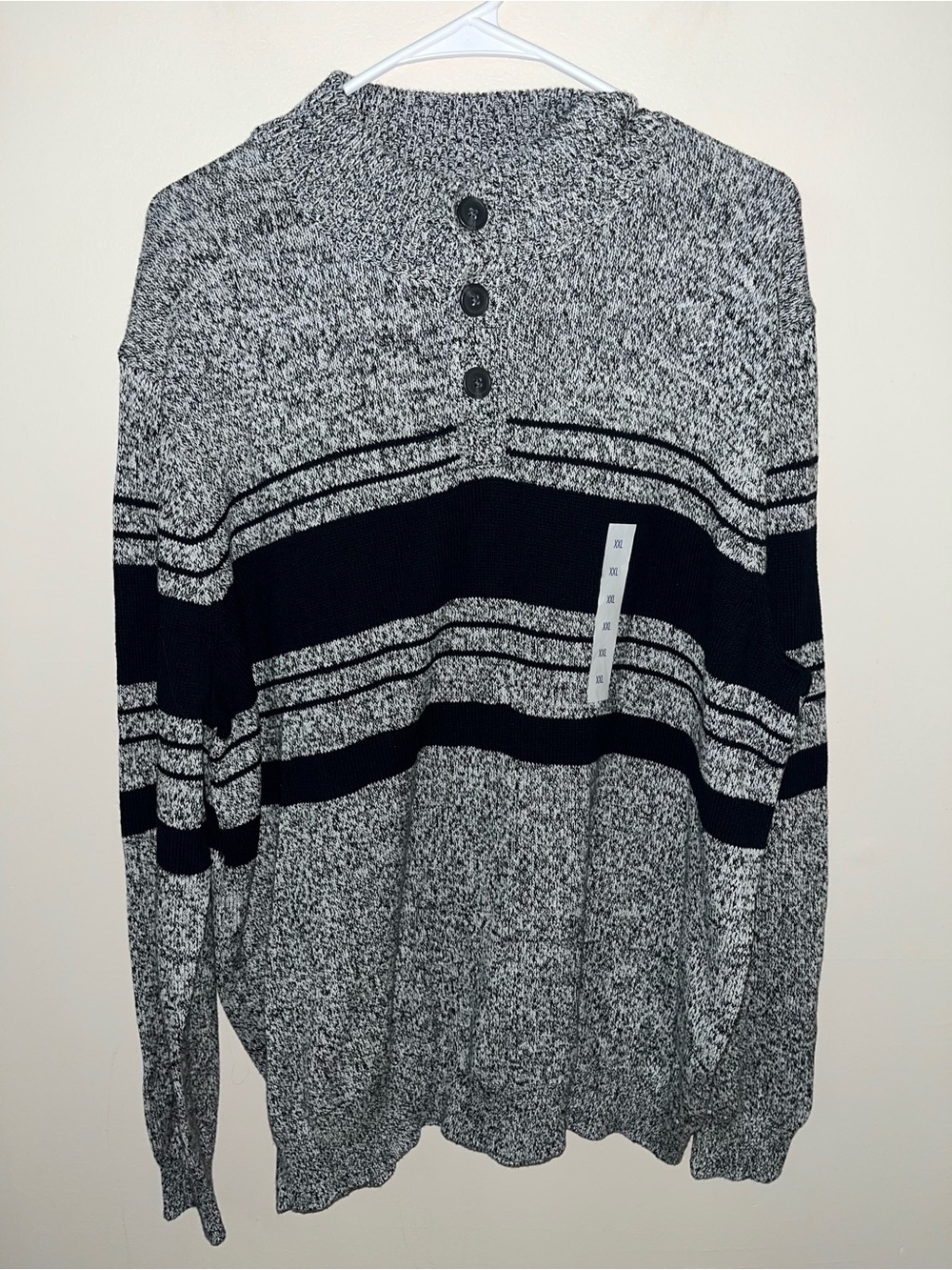 CROFT & BARROW Mens Size XXL Henley Pullover Knit Sweater Black Gray NWT